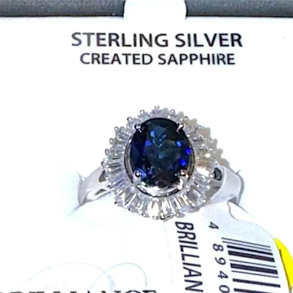 Sterling Silver Oval Created Sapphire Halo Ring Classic Elegant Style Size 7.5 - Picture 5 of 16